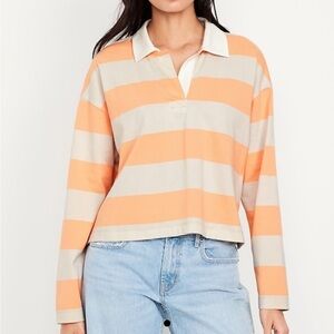 Old Navy Rugby Striped Orange and Cream Women Crop Polo